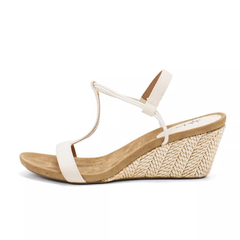 NWT Macy’s STYLE & CO MULAN T-STRAP WEDGE SANDAL ESPADRILLES Linen Nude SZ 12 - Picture 6 of 11